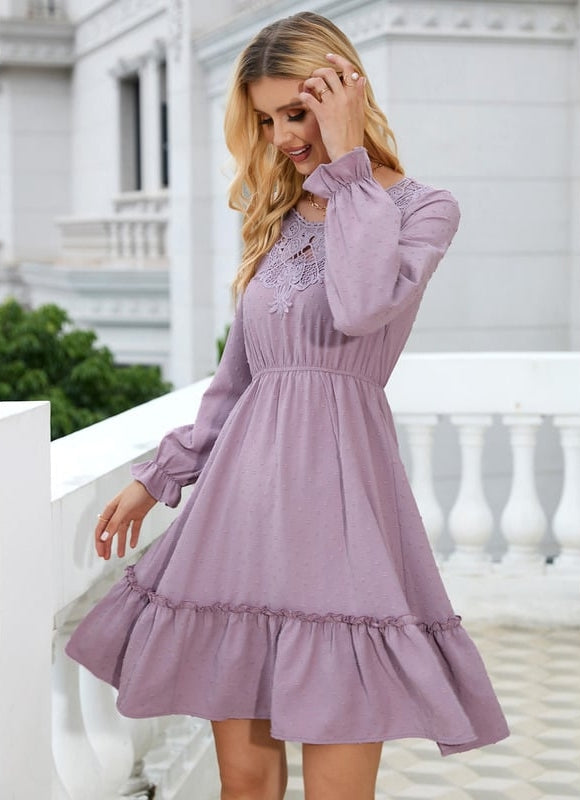 Robe Manche Longue Lilas À Volants - gallery 2