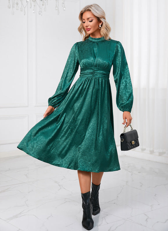 Robe Manche Longue Trapèze Satinée - gallery 6