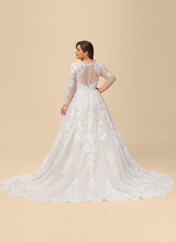 Robe Manche Longue Élégante En Tulle - gallery 9