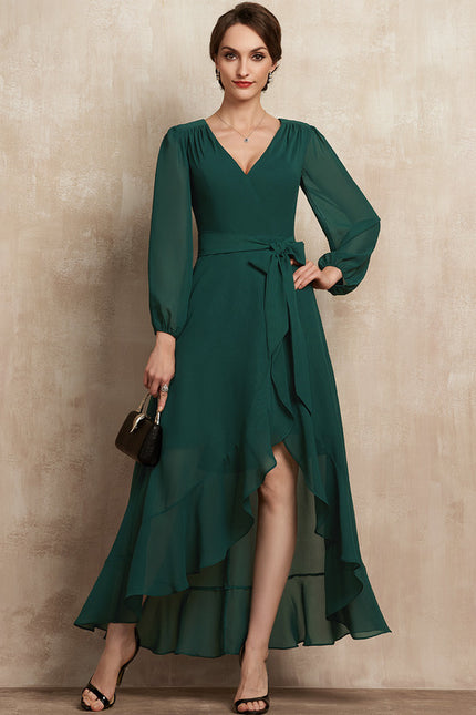 Robe Manche Longue Fluide Vert Émeraude - gallery 3