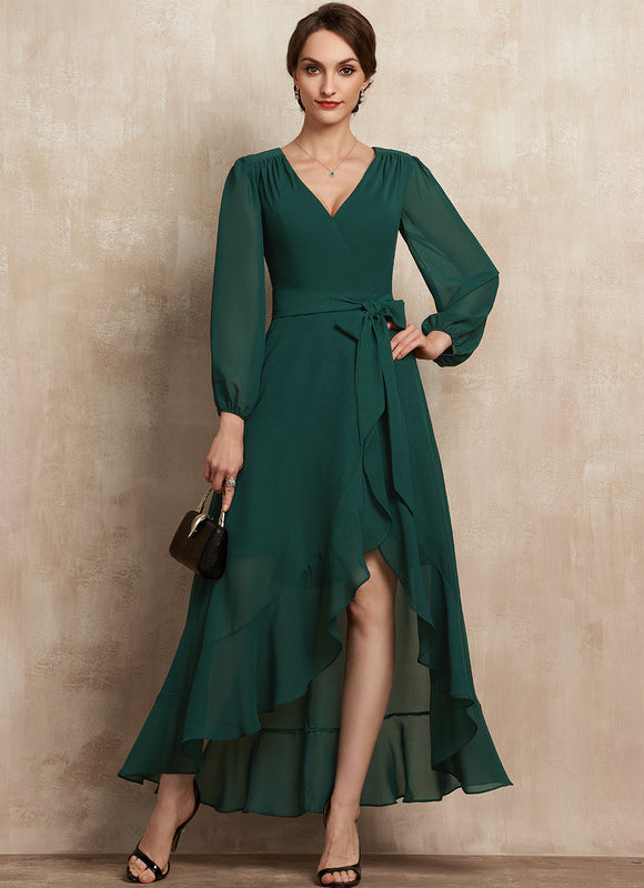 Robe Manche Longue Fluide Vert Émeraude - gallery 3