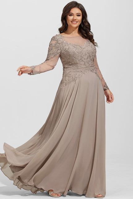 Robe Manche Longue Élégante Beige - gallery 5