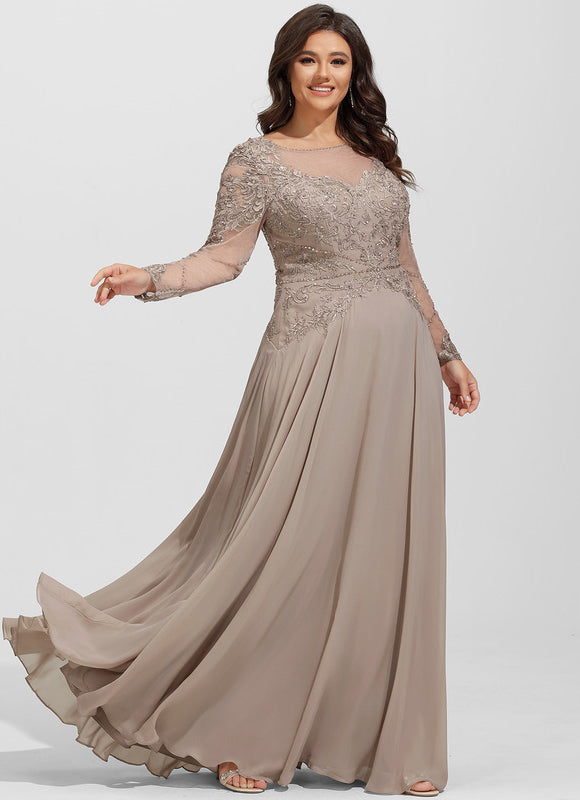 Robe Manche Longue Élégante Beige - gallery 5
