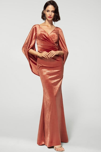 Robe Manche Longue Velours Saumon - gallery 1