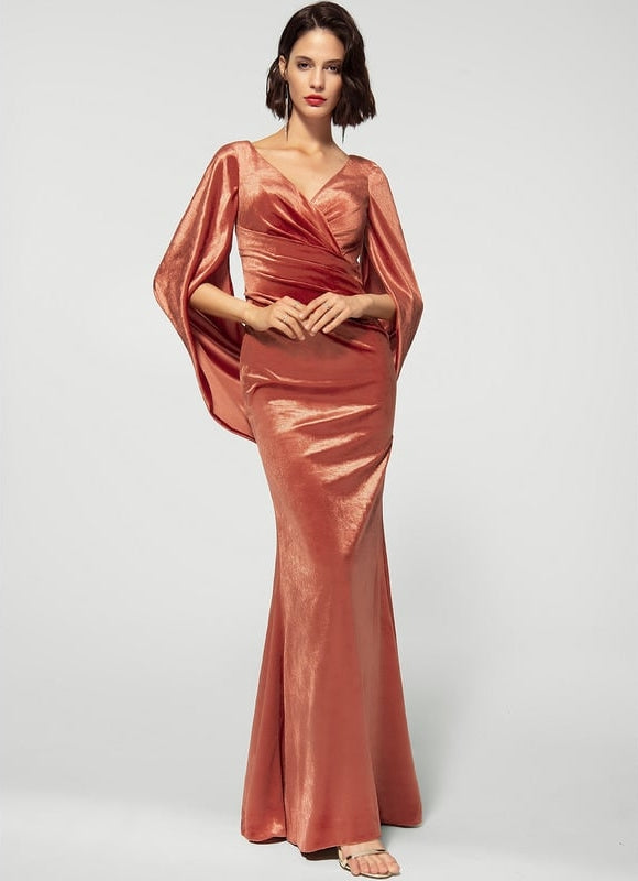 Robe Manche Longue Velours Saumon - gallery 1