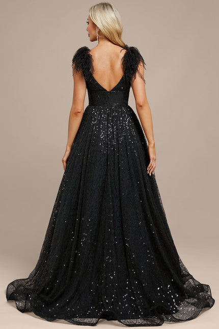 Robe Manche Longue Noire Scintillante - gallery 8