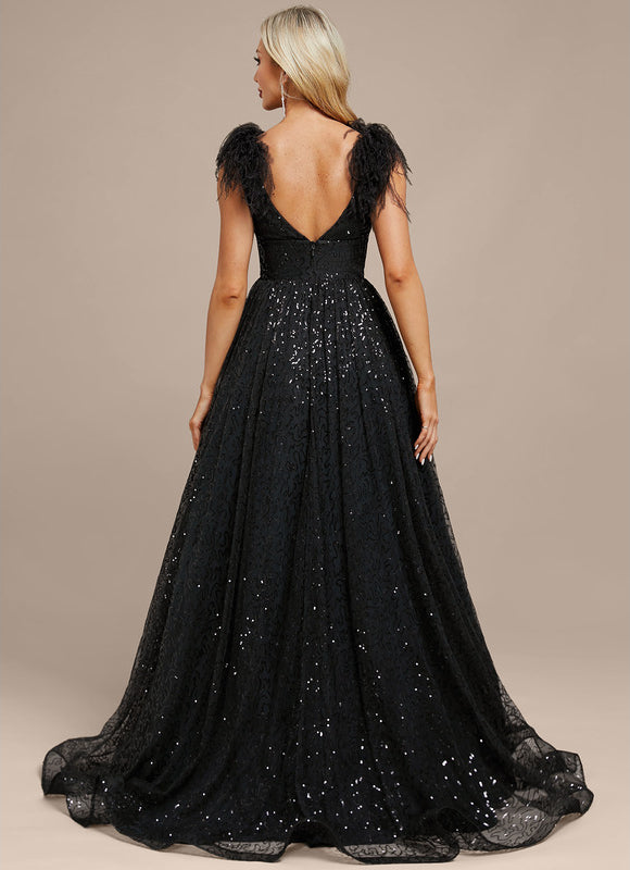 Robe Manche Longue Noire Scintillante - gallery 8
