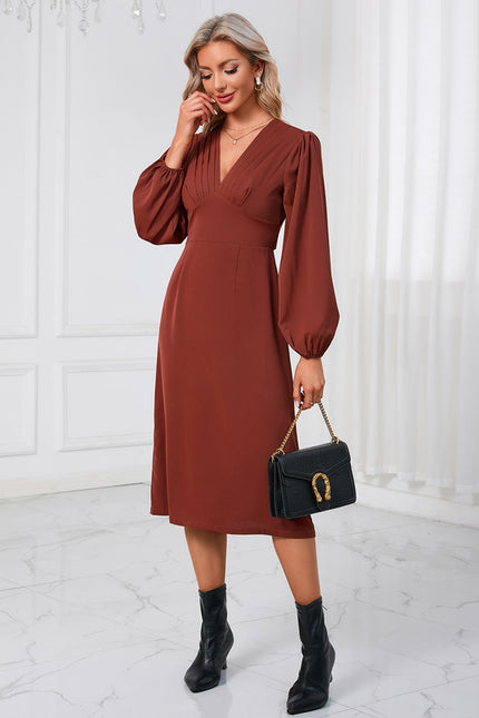 Robe Manche Longue Midi Bordeaux Satinée - gallery 5