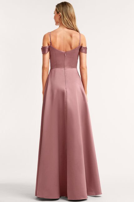 Robe Manche Longue Satin Épaule Dénudée - gallery 4