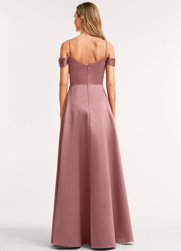 Robe Manche Longue Satin Épaule Dénudée - gallery 4