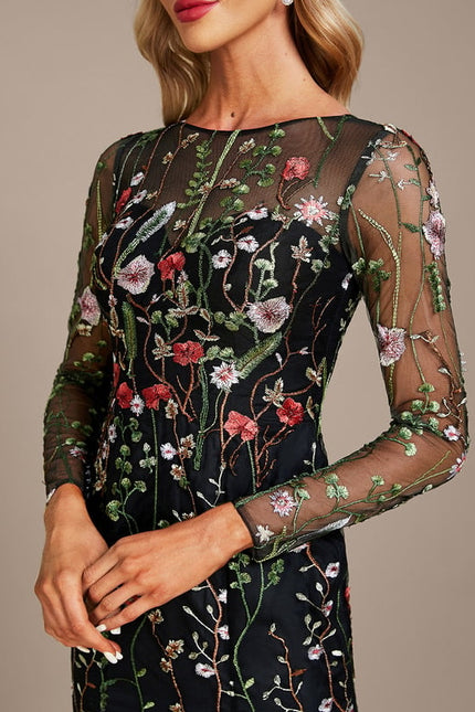 Robe Manche Longue Florale Noire - gallery 6