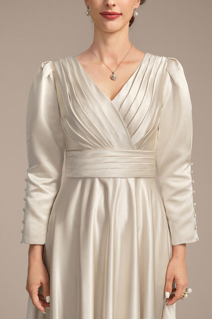 Robe Blanche Satin Manche Longue - gallery 7