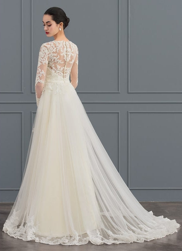 Robe Manche Longue Princesse Tulle Floral - gallery 2