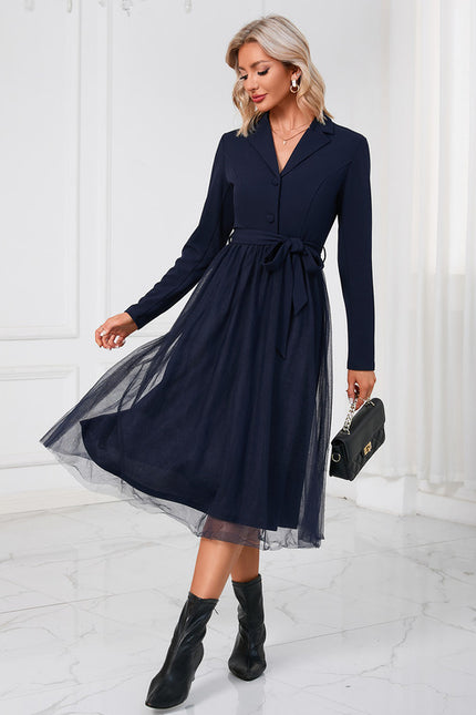 Robe Manche Longue Midi Ceinturée Élégante - gallery 3