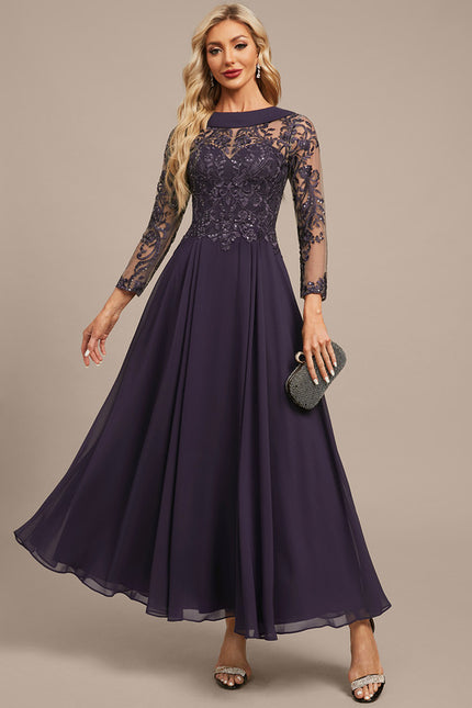 Robe Manche Longue Soirée Violette Élégante