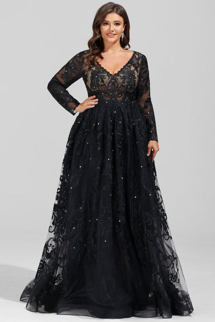 Robe Manche Longue De Bal Noire Élégante - gallery 5