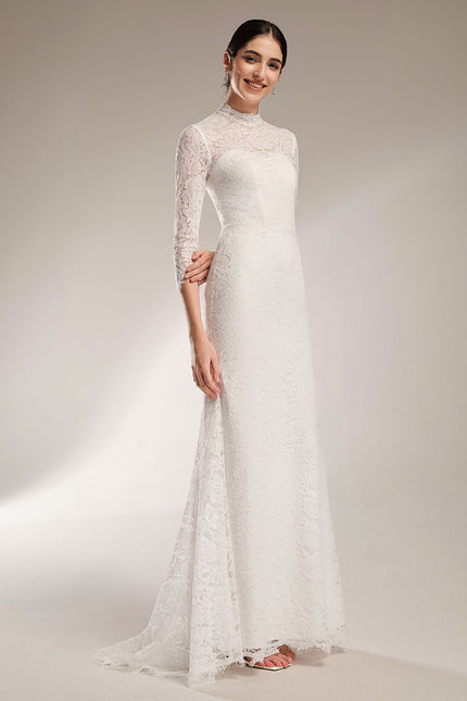 Robe Moulante Blanche Manche Longue - gallery 4