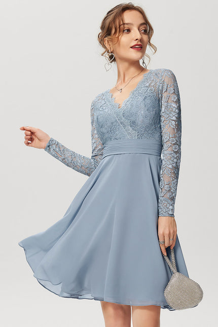 Robe Manche Longue Dentelle Bleu Clair