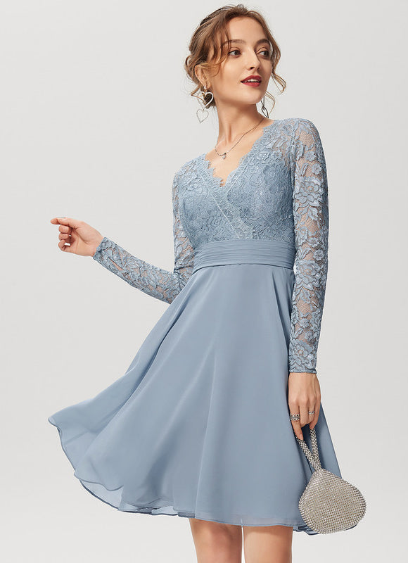 Robe Manche Longue Dentelle Bleu Clair