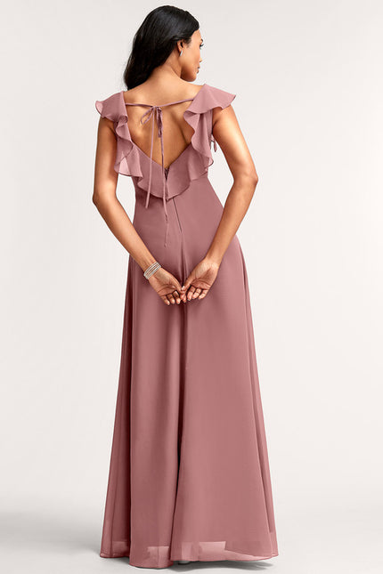 Robe Manche Longue Longue Rose Volants - gallery 4