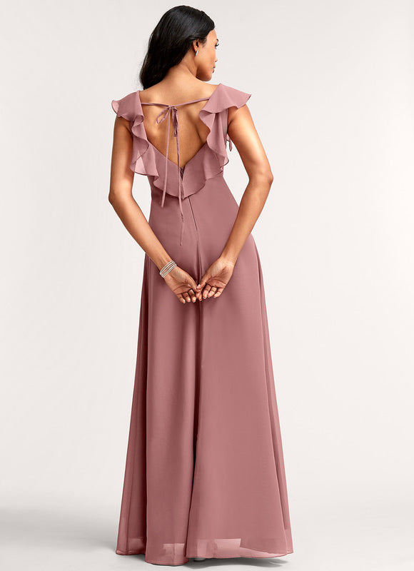 Robe Manche Longue Longue Rose Volants - gallery 4