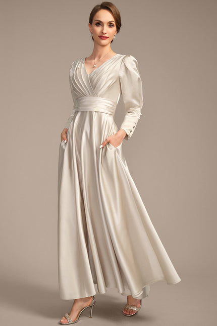 Robe Blanche Satin Manche Longue - gallery 4