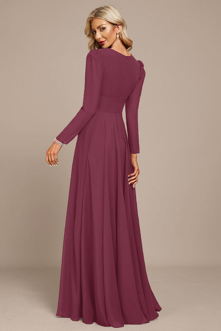 Robe Manche Longue Mousseline Marine - gallery 7