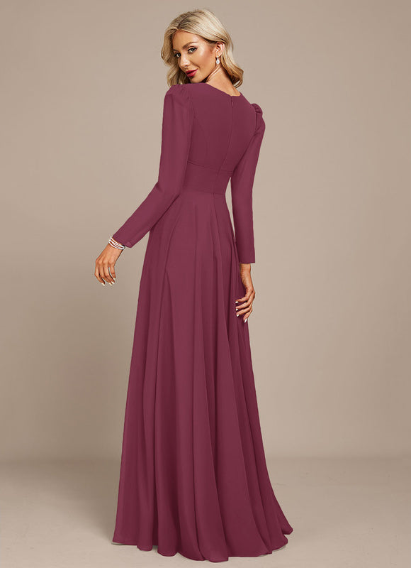 Robe Manche Longue Mousseline Marine - gallery 7