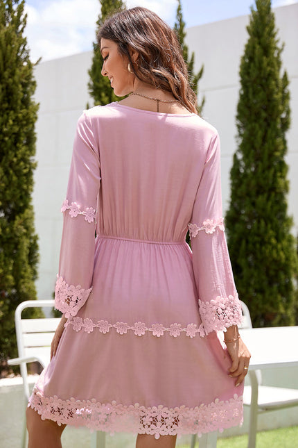 Robe Manche Longue Courte Florale Rose - gallery 4