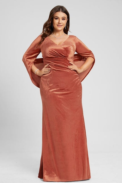 Robe Manche Longue Velours Saumon - gallery 6