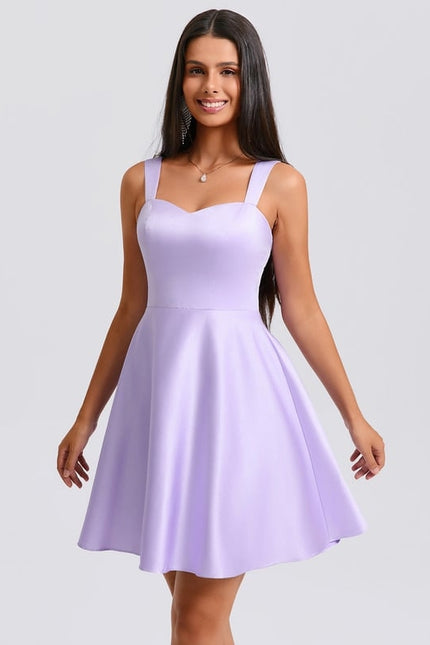 Robe Manche Longue Satin Lilas - gallery 1