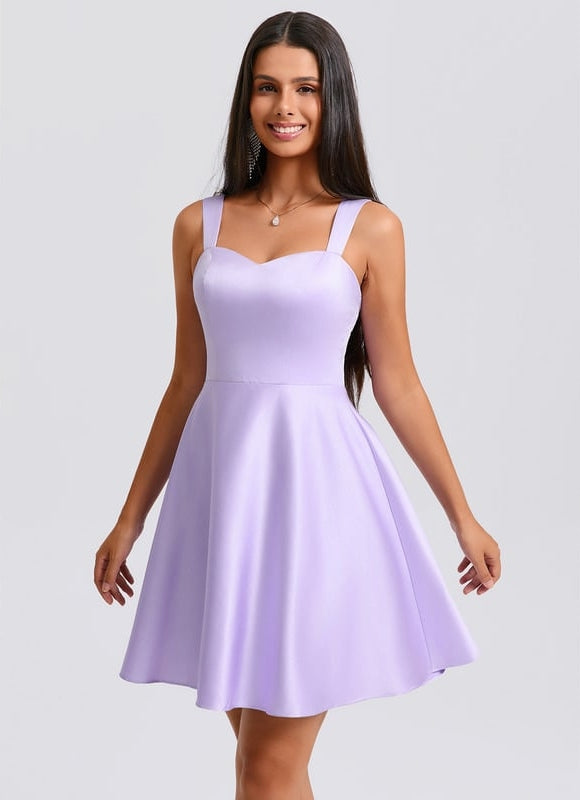 Robe Manche Longue Satin Lilas - gallery 1
