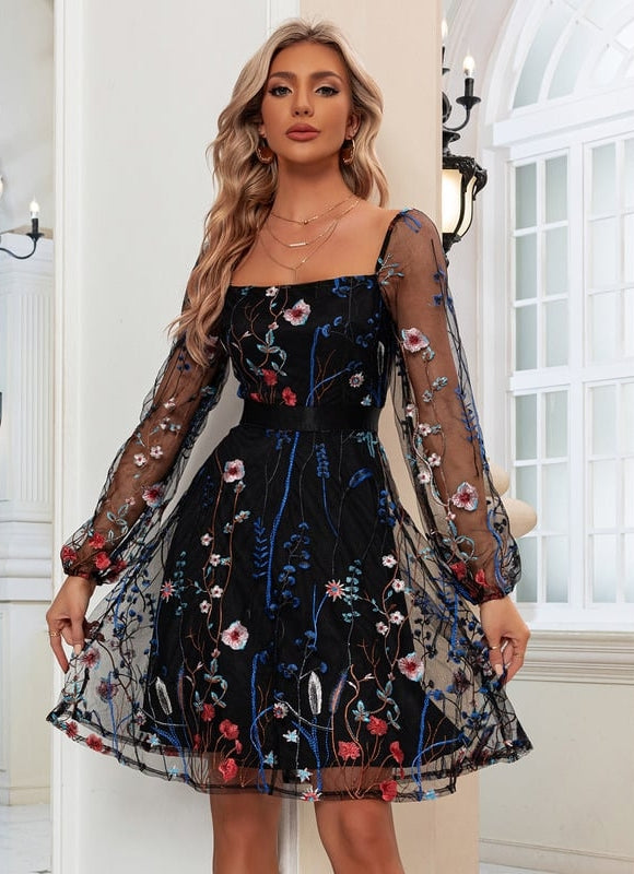 Robe Manche Longue Brodée Transparente - gallery 3