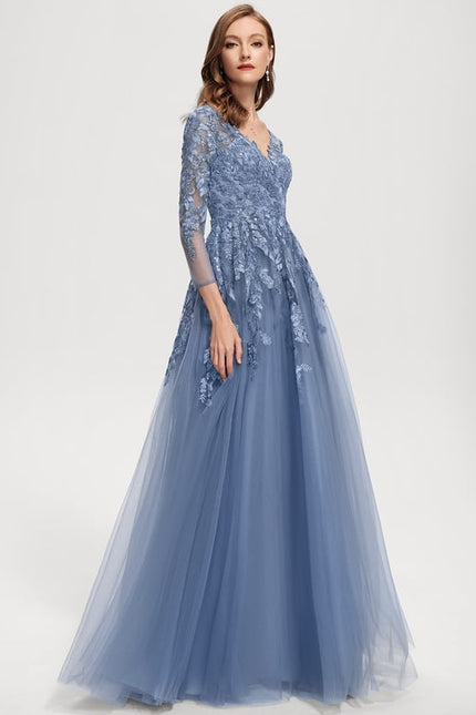 Robe Manche Longue Tulle Bleue Élégante - gallery 4