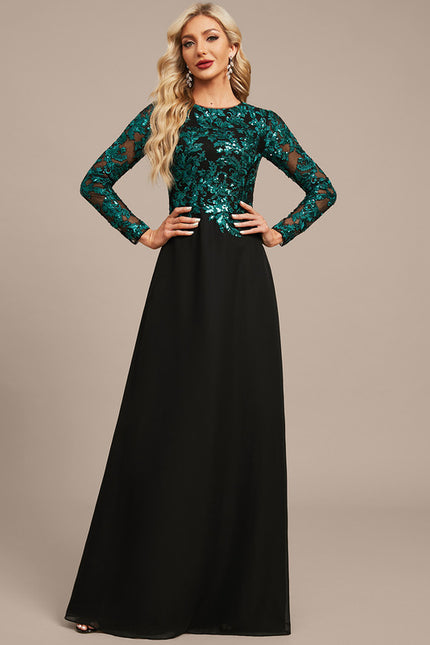 Robe Manche Longue Longue Émeraude Élégante