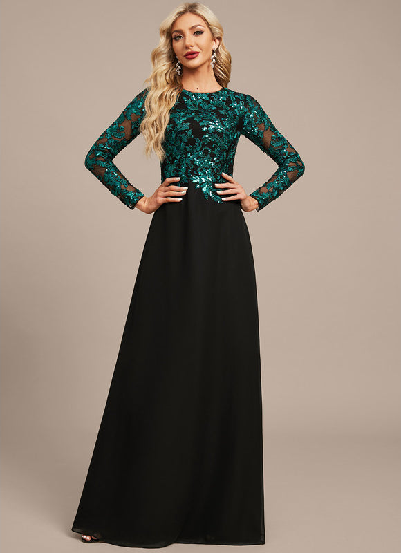 Robe Manche Longue Longue Émeraude Élégante