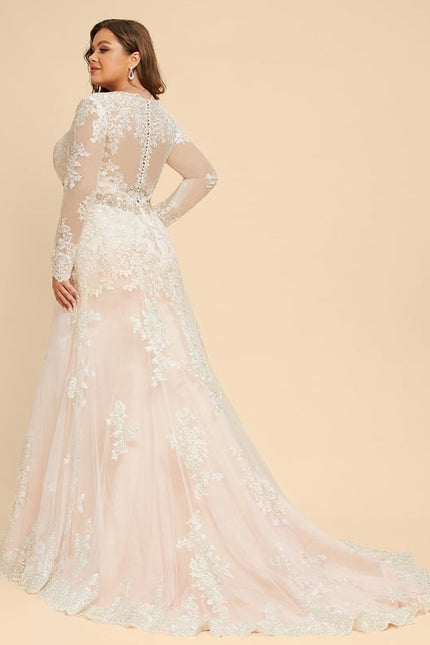 Robe Manche Longue Sirène Tulle Floral - gallery 9