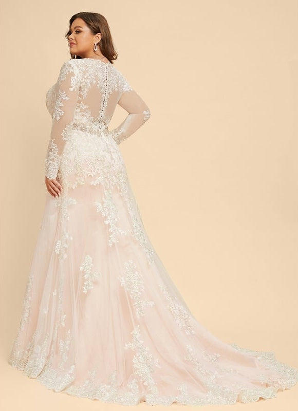 Robe Manche Longue Sirène Tulle Floral - gallery 9