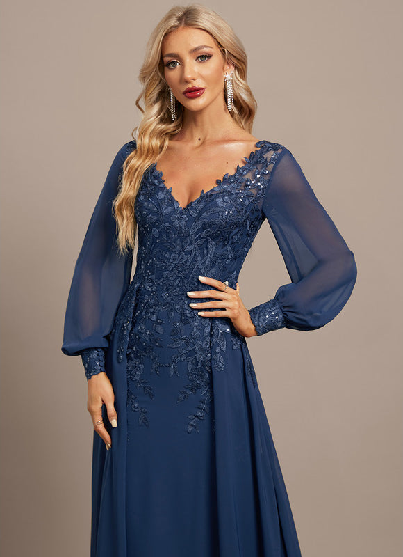 Robe Manche Longue Élégante Bleu Nuit - gallery 2