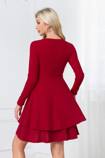 Robe Manche Longue Rouge À Volants - gallery 2