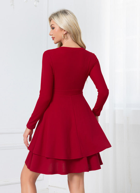 Robe Manche Longue Rouge À Volants - gallery 2