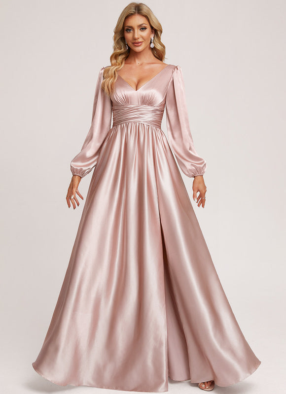 Robe Longue Satin Manche Longue - gallery 1