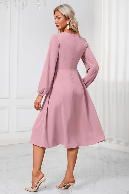 Robe Manche Longue Midi Rose Fluide - gallery 2