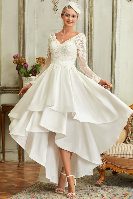 Robe Manche Longue Satin Asymétrique - gallery 4
