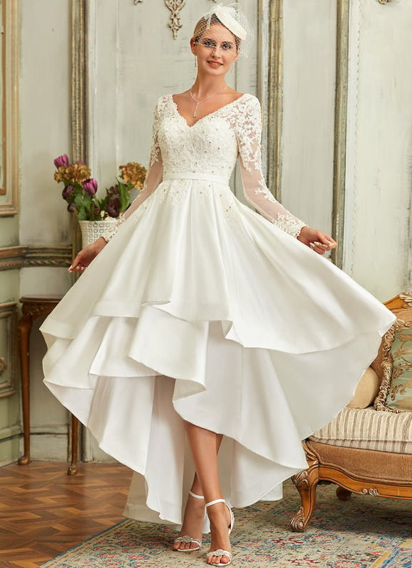 Robe Manche Longue Satin Asymétrique - gallery 4