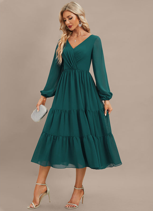 Robe Manche Longue Vaporeuse Émeraude - gallery 3
