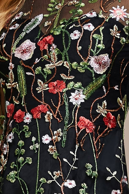Robe Manche Longue Florale Noire - gallery 1