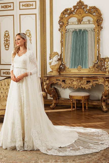 Robe Manche Longue Nuptiale Florale - gallery 2