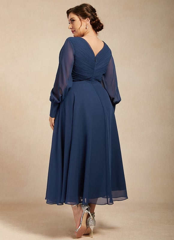 Robe Manche Longue Vaporeuse Marine - gallery 9