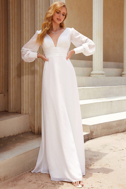 Robe Blanche Longue Manches Longues - gallery 3